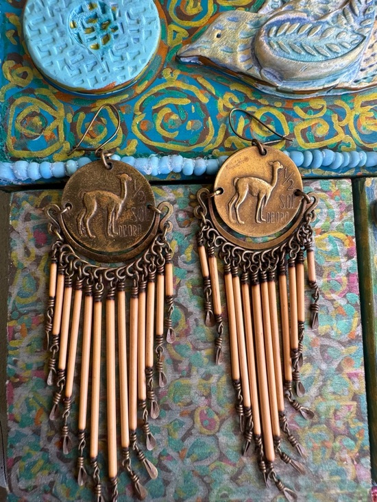 Accessories - Boho Brass Coin Fringe Earrings with Camel Motif!